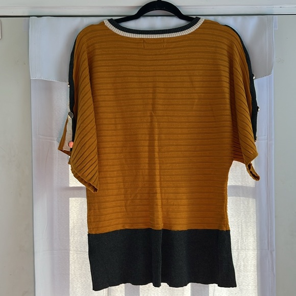 Joseph A Qu'est-ce Que C'est Color-block Sweater Gold Button Embellishments 1X - Picture 5 of 8